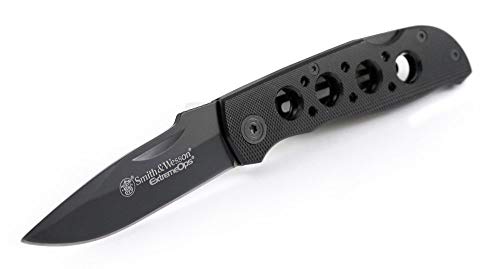 Smith & Wesson Herren Messer Taschenmesser Schwarze Aluminium Griffschalen Länge geöffnet: 18.5 cm, 18,5cm, Schwarz von Smith & Wesson