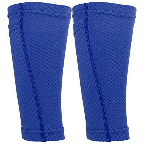 Blaue Fußball-Schienbeinschoner-Socken, Doppellagige Schienbeinschoner-Ärmel, Fußballtraining (Teenager/M) von Socobeta
