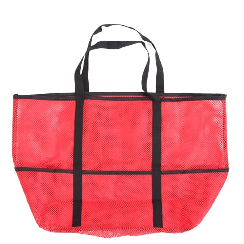 Spacnana Netz-Strandtasche mit 8 Taschen, Wasserdicht, Sanddicht, Tragetaschen, Große Kapazität, Tragbarer Griff, Netz-Pooltasche, für Reisen, Schwimmen, Strand, Essentials (Rot) von Spacnana