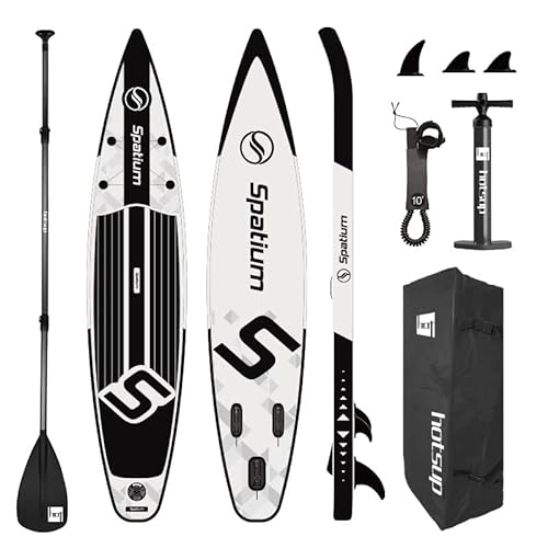 Spatium Inflatable Stand Up Paddle Boards for Adults with Premium Sup Accessories Backpack,Fins, Leash, Aluminum Paddle, Pump Aufblasbare Boards für Stand-up Paddling Black and White 350 * 80cm von Spatium