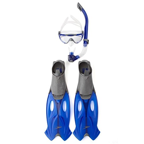 Speedo Unisex-Erwachsene Glide Set aus Maske Schnorchel Und Flossen, Grau/Blau, 45-46 von Speedo