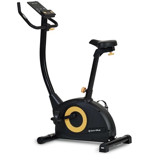 SportPlus COMPACT Heimtrainer Fahrrad, 24 Widerstandsstufen, integrierte Herzfrequenz-Messer & App kompatibel, Hometrainer, schwarz-gelb von + SportPlus