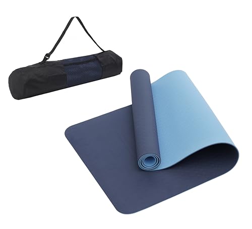 SportVida Yoga Matte Rutschfest TPE Matte, für zu Hause oder draußen Training mit Bezug, Sportmatte, Fitnessmatte, 6 mm, 5 Farben (Blau - dunkelblau) von SportVida