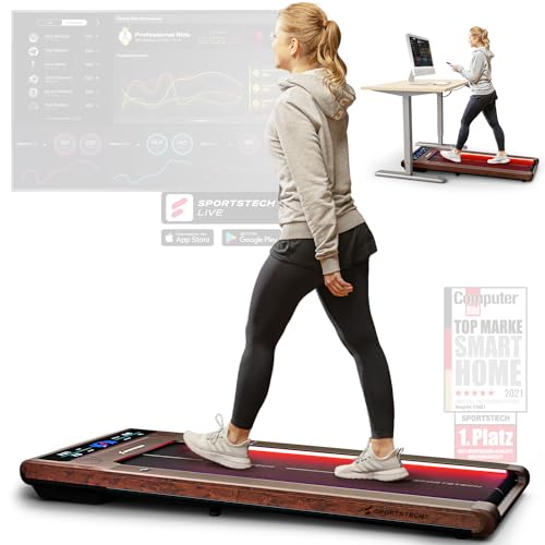 sWalk Walking Pad Laufband mit LED - 1-6 km/h Geschwindigkeit mit interaktivem LCD-Display & App Verbindung - Flexibles Under Desk Schreibtisch Treadmill für Zuhause & Büro von Sportstech