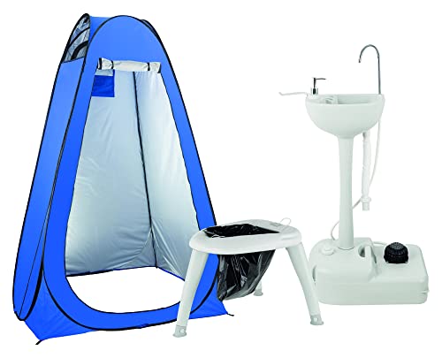 Stagecaptain Quixie Privacy Handwash Set - Festival- und Reisetoilette mit Sichtschutz-Zelt und Waschbecken - Für Kinder und Erwachsene - Das Mobile Badezimmer für jedes Event - Blau von Stagecaptain