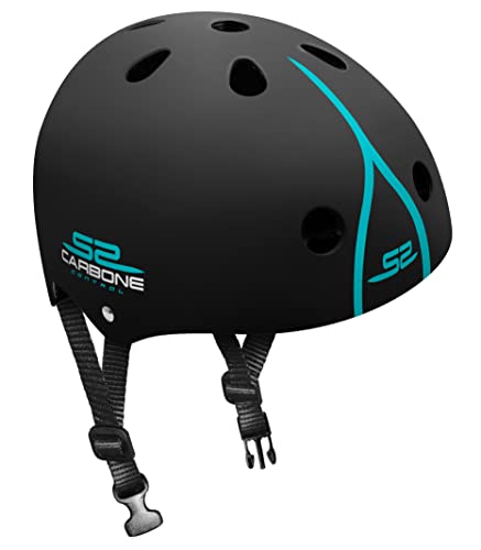 Stamp Unisex-Youth Skate Skids Control Carbon Helm mit Einstellrad, Schwarz-Weiß-Blau, 53/57 cm von Stamp