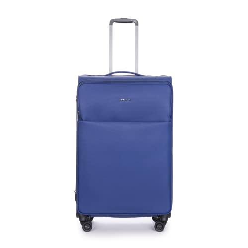 Stratic Light + Koffer Weichschale Reisekoffer Trolley Rollkoffer groß, TSA Kofferschloss, 4 Rollen, Erweiterbar, Größe L, Blau von Stratic