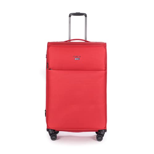 Stratic Light + Koffer Weichschale Reisekoffer Trolley Rollkoffer groß, TSA Kofferschloss, 4 Rollen, Erweiterbar, Größe L, Rot von Stratic
