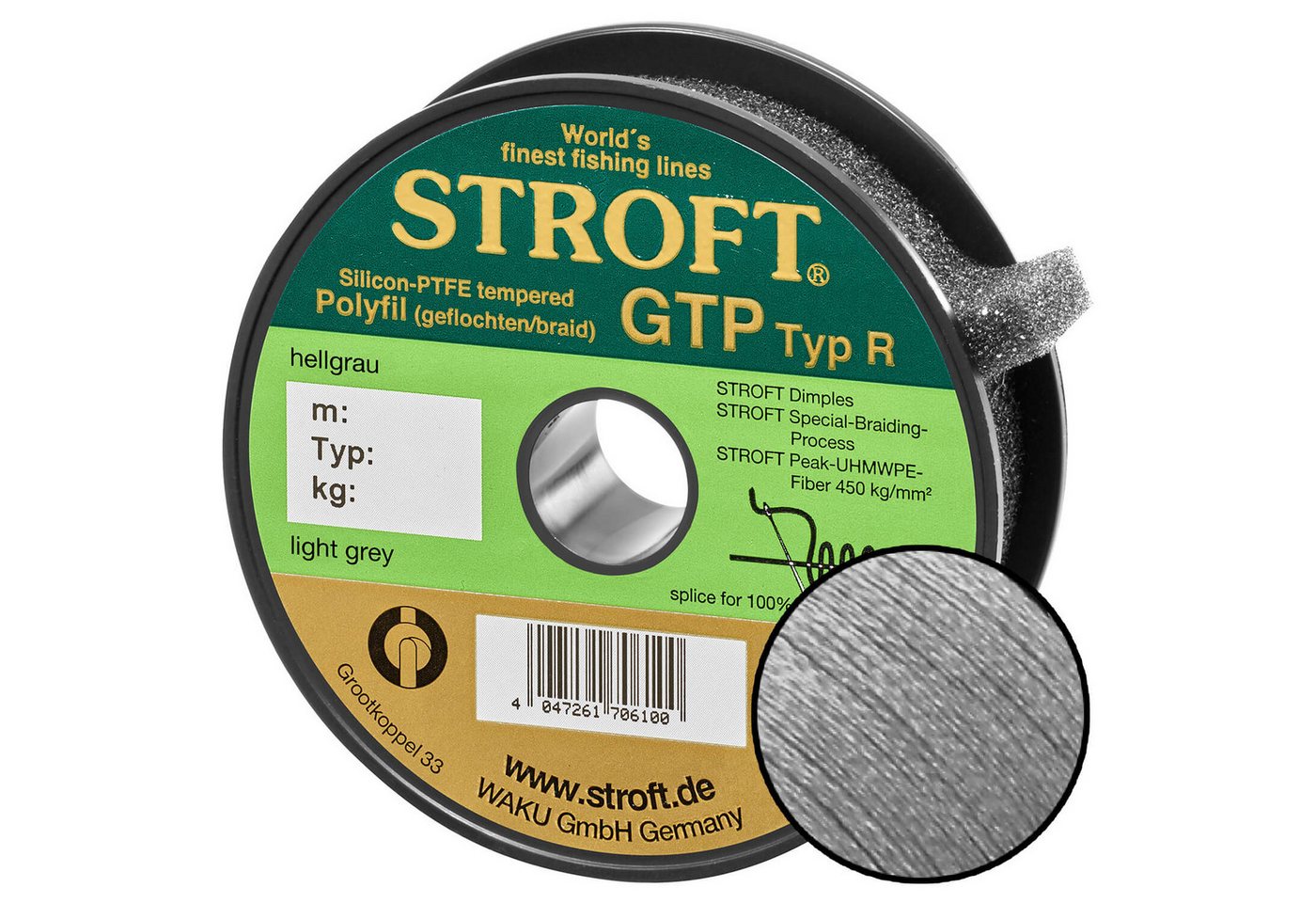 Stroft Angelschnur STROFT GTP Typ R Geflochtene Angelschnur 125m hellgrau, 125 m Länge, 0.13 mm Fadendurchmesser, (1-St), 4kg Tragkraft von Stroft