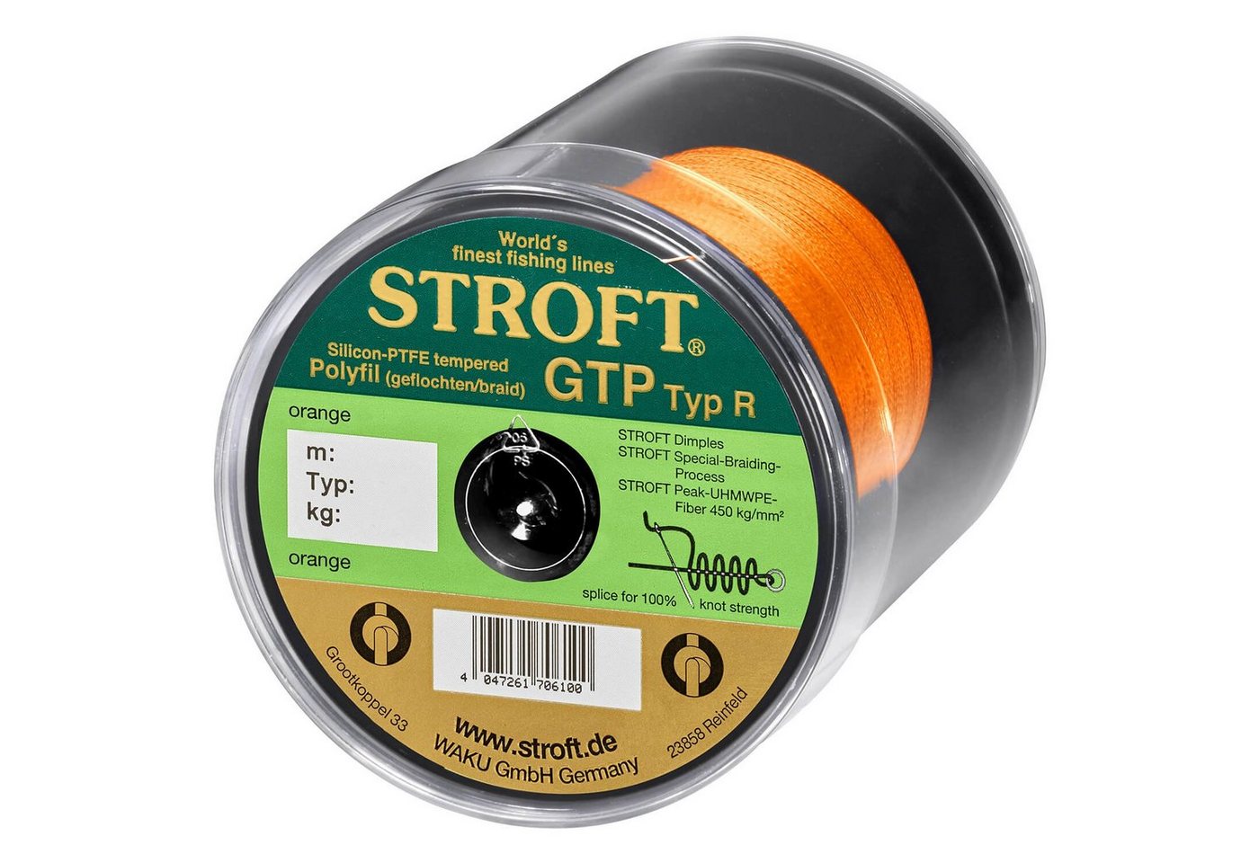 Stroft Angelschnur STROFT GTP Typ R Geflochtene Angelschnur 600m orange, 600 m Länge, 0.28 mm Fadendurchmesser, (1-St), 14.0kg Tragkraft von Stroft