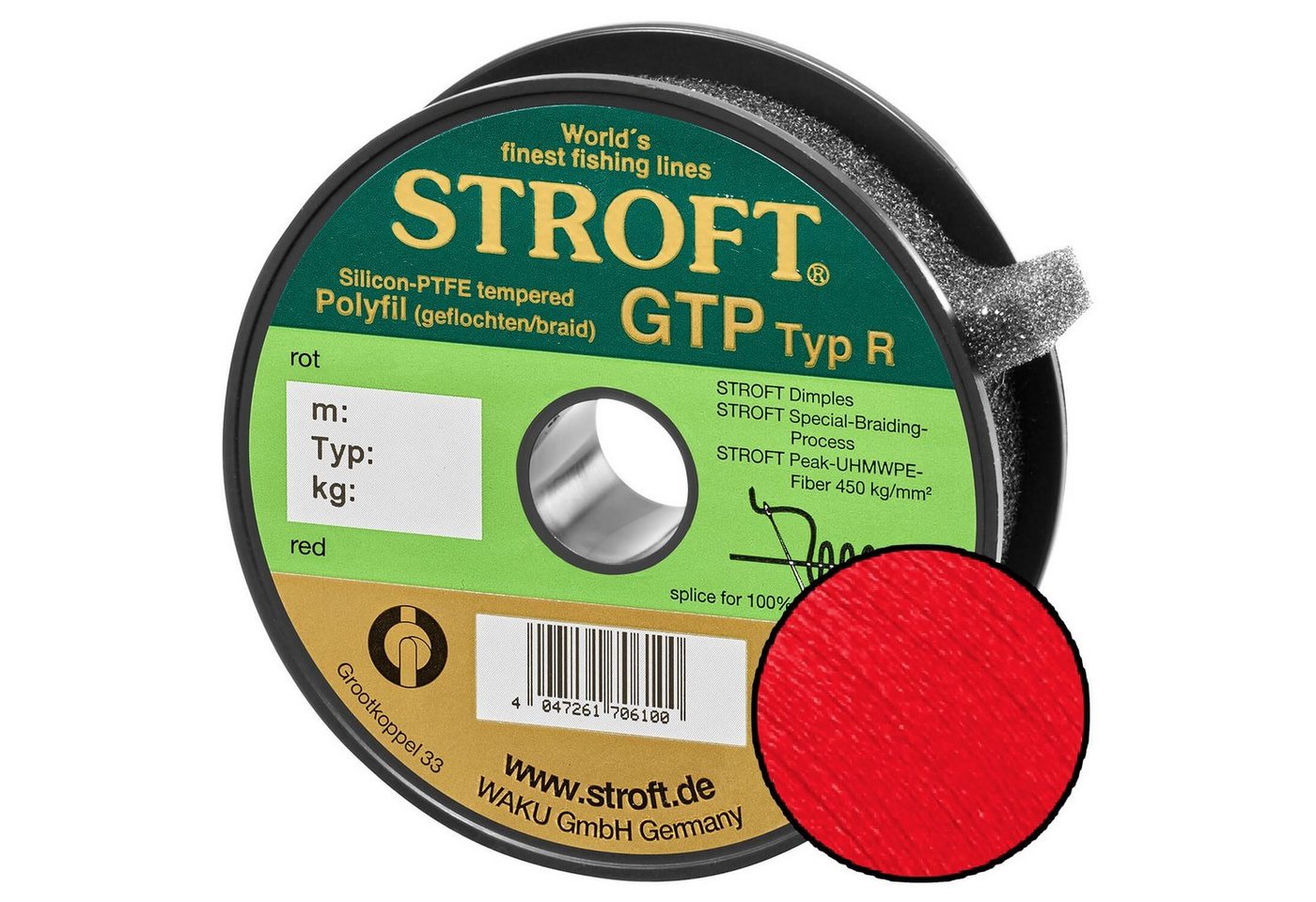 Stroft Angelschnur Schnur STROFT GTP Typ R Geflochtene 100m rot, 100 m Länge, 0.18 mm Fadendurchmesser, (1-St), 5.5kg Tragkraft von Stroft