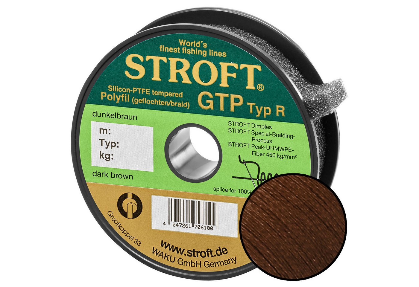 Stroft Angelschnur Schnur STROFT GTP Typ R Geflochtene 250m dunkelbraun, 250 m Länge, 0.18 mm Fadendurchmesser, (1-St), 5,5kg Tragkraft von Stroft