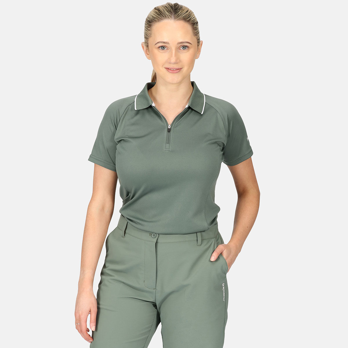 Stromberg Womens Zip Placket Golf Polo Shirt, Female, Khaki, 8 | American Golf von Stromberg