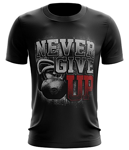 Stylotex ® Fitness T-Shirt Herren Sport Shirt | Never Give Up | Gym Tshirts für Performance beim Training | Männer kurzarm | Funktionelle Sport Bekleidung, Farbe:schwarz, Größe:M von Stylotex