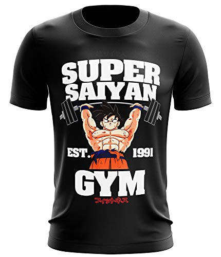 Stylotex Fitness T-Shirt Herren Sport Shirt Super Saiyan Gym est. 1991 Gym Tshirts für Performance beim Training | Männer Kurzarm | Funktionelle Sport Bekleidung, Farbe:schwarz, Größe:XXL von Stylotex