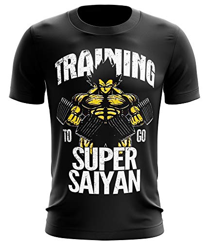 Stylotex Fitness T-Shirt Herren Sport Shirt Training to go Super Saiyan Vintage Gym Tshirts für Performance beim Training | Männer Kurzarm | Funktionelle Sport Bekleidung, Farbe:schwarz, Größe:L von Stylotex