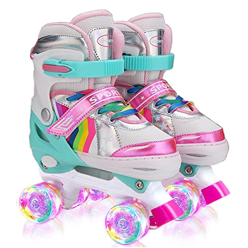 Sumeber Verstellbar Rollschuhe für Kinder,mit Leuchtenden Rädern Roller Skates Bequem und atmungsaktiv Quad Skates für Mädchen Rosa (M(35-38)) von Sumeber