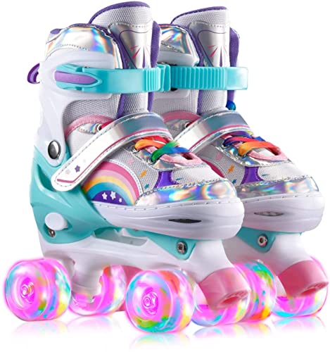 Sumeber Verstellbar Rollschuhe für Kinder,mit Leuchtenden Rädern Roller Skates Bequem und atmungsaktiv Quad Skates für Mädchen Rosa (Rouge, M(35-38)) von Sumeber