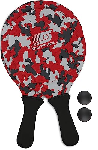 Sunflex® Jerseyprene Beachball Set Camo red mit Zwei Schlägern und Zwei Bällen|weich und leicht|extrem robust und wasserfest | Schlägerspiel für Strand und Wiese von Sunflex