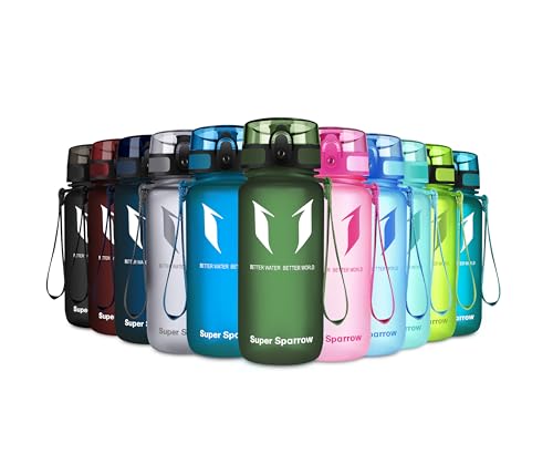 Super Sparrow Trinkflasche - Tritan Wasserflasche - 350ml - BPA-frei - Ideale Sportflasche - Schnelle Wasserdurchfluss, Flip Top, öffnet Sich mit 1-Click von Super Sparrow