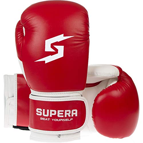 SUPERA Boxhandschuhe 10oz – Boxing Gloves aus hochwertigem Kunstleder für Lange Haltbarkeit – Stabile Kickboxhandschuhe mit stabilen Polstern - Boxen Kickboxen MMA von SUPERA