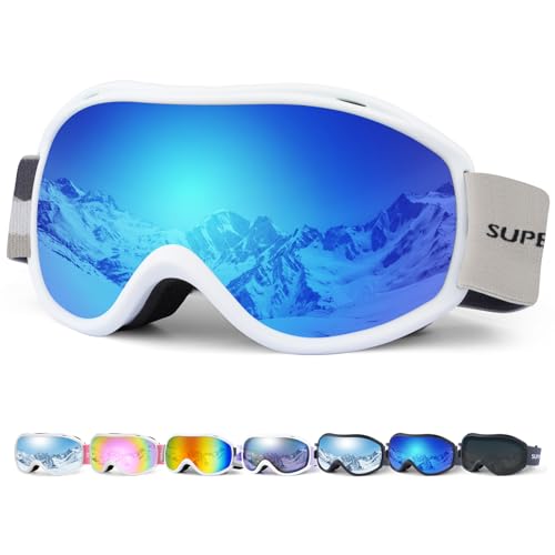 Supertrip Skibrille Damen Herren, Anti Fog Ski Brille Unisex für Brillenträger, UV-Schutz Skibrillen, Snowboardbrille Sphärisch Verspiegelt Kompatibler Helm für Erwachsene Jugendliche von Supertrip
