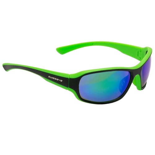 SWISSEYE Freeride Sportbrille (100% UVA-, UVB- und UVC-Schutz, Nasenbereich & Bügelenden gummiert, splitterfreies Material TR90, inkl. Mikrofaserbeutel), black matt/green von SWISSEYE