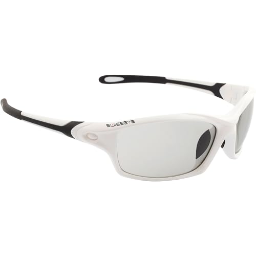 SWISSEYE Grip Sportbrille (100% UVA-, UVB- und UVC-Schutz, verstellbarer Nasenbereich, splitterfreies Material TR90, inkl. Mikrofaserbeutel), white shiny/black von SWISSEYE