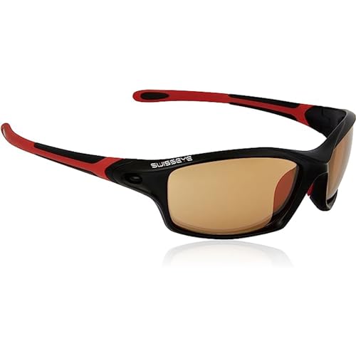 SWISSEYE Grip Sportbrille (100% UVA-, UVB- und UVC-Schutz, verstellbarer Nasenbereich, splitterfreies Material TR90, inkl. Mikrofaserbeutel), black matt/red von SWISSEYE