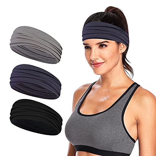 TAGVO Sport-Stirnband, 3 Stück, schweißableitende Haarbänder, feuchtigkeitsableitendes Workout-Kopfband, Schweißband, Sport-Schweißband für Laufen, Tennis, Bodybuilding, Yoga, Radfahren, von TAGVO
