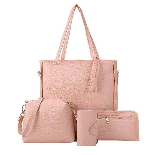 TDEOK 2019 Gesandte Frau Handtasche Geldbörse Mode vierteilige Umhängetasche Herren Brieftasche Klein Ohne Münzfach (Pink, One Size) von TDEOK