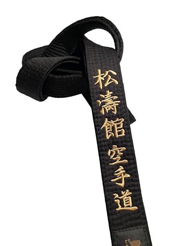 TEKKA BUDO Karategürtel schwarz - Bestickt - Shotokan Karate Do - 260 cm - Schriftzeichen Bestickung Gold - Schwarzgurt Kanji japanisch - Schwarzer Gürtel von TEKKA BUDO