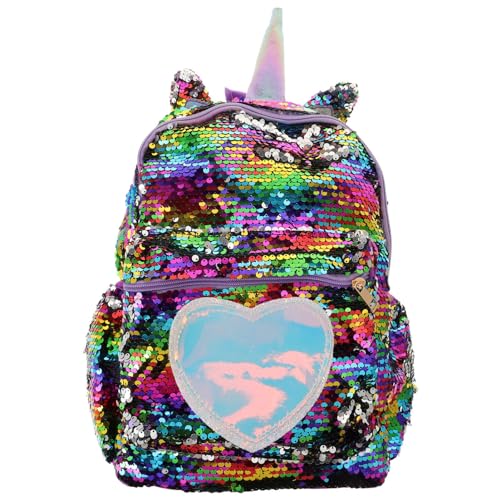 TENDYCOCO Einhorn-Rucksack Flip Pailletten Bookbag mit Haarball Glitter Daypack für Mädchen und Teenager, bunt (Mehrfarbig) - CFX8111128AJJD8 von TENDYCOCO