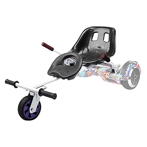 TGHY Hoverboard Sitz Hoverkart Doppelsitz Verstellbarer Rahmen Verwandeln Sie Ihren Selbstausgleichenden Scooter in Go-Kart Passen Auf 6,5" 8" und 10" Machen Das Fahren Spaß und Sicher,Weiß,PU von TGHY