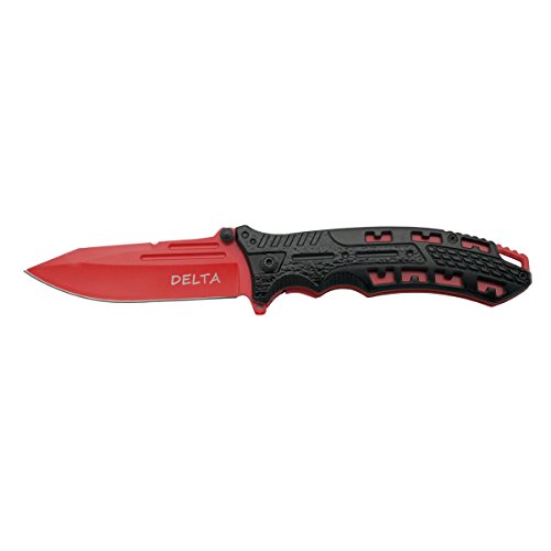 THIRD Messer Delta K2797BKD Taschenmesser, schwarzer Aluminiumgriff mit Löchern, 10,5 cm Edelstahlklinge, rote Klinge und Liner. Mit Clip, mit Deckel. von THIRD