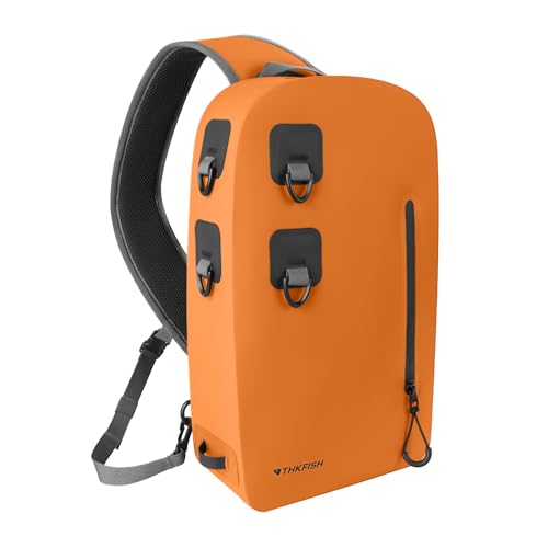 THKFISH Angelrucksack Wasserdicht IPX8, 9L Angel Tasche für Angeln mit Luftdichtem Reißverschluss,für Outdoor-Fliegenfischertasche,Laufen, Sport im Freien, Training (Orange) von THKFISH