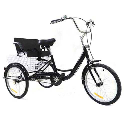 TIXBYGO Erwachsene Dreirad Schwarz Fahrrad mit Einkaufskorb & Kindersitz Single Speed Bike 20'' von TIXBYGO