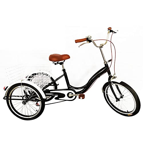 TIXBYGO Zahnräder Dreirad mit Einkaufskörbe für Erwachsene 20 Zoll Schwarz 3 Rad Einzelgeschwindigkeit Fahrrad Dreirad Produktgröße: 165 * 65 * 105cm von TIXBYGO