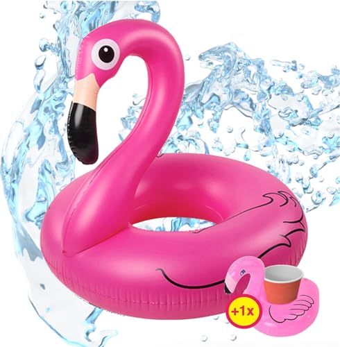SwimAlot® 5X Flamingoring ca. 110 cm Schwimmring Flamingo aufblasbar Pool & Wasser mit Getränkehalter für Erwachsene & Kinder von TK Gruppe Timo Klingler