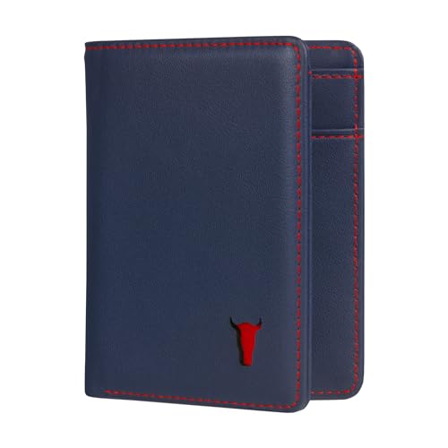 TORRO Herren Geldbörse - Premium-Echtleder-Geldbörse mit RFID-Schutz (Marineblau mit roten Nähten) von TORRO