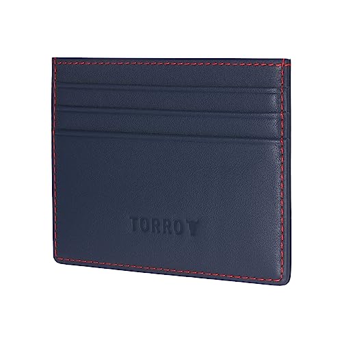 TORRO Kartenhalter- Kreditkartenhalter aus echtem Leder, Slim Wallet, kompatibel mit kontaktlosen Transaktionen (Marineblau) von TORRO