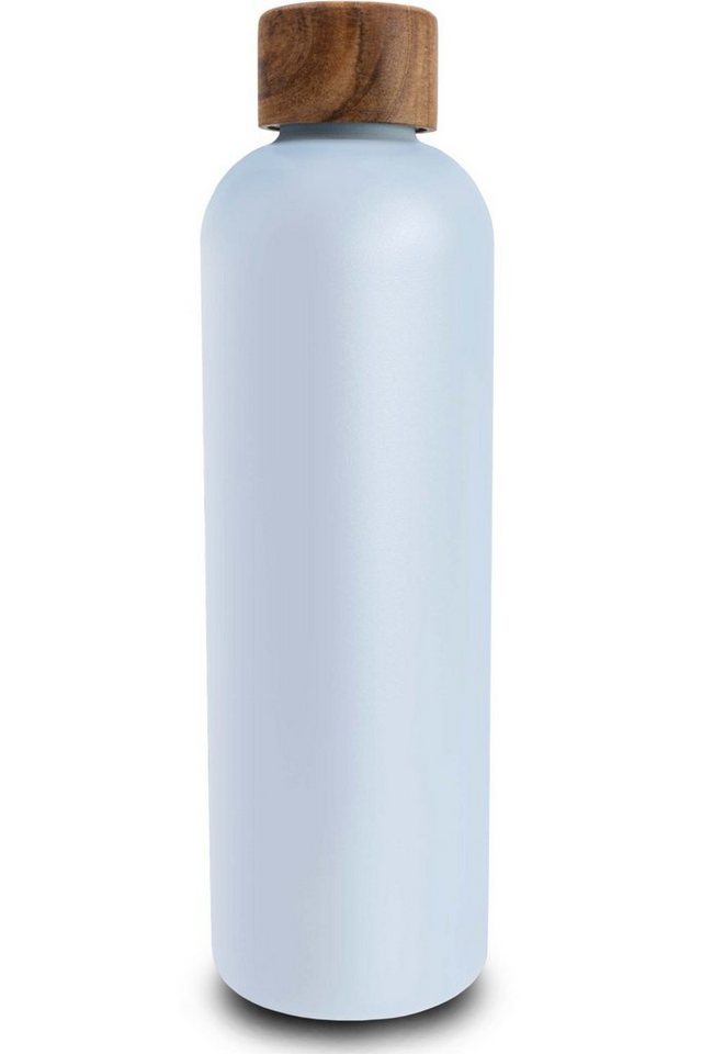 TRENDY AND NEW Trinkflasche T&N Edelstahl Trinkflasche 1 Liter - Wood Edition, Thermosflasche 1l für Büro, auslaufsichere, robuste, isolierte Wasserflasche 1000ml für Kohlensäure, Thermoskanne für unterwegs, Isolierflasche für Tee & Kaffee, hält 14h HEISS 29h EISKALT, Flasche für Sprudel-Wasser von TRENDY AND NEW