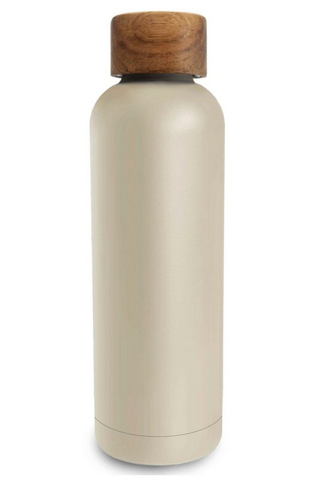 TRENDY AND NEW Trinkflasche T&N Edelstahl Trinkflasche 500ml - Wood Edition, Thermosflasche 500 ml für Büro, auslaufsichere, robuste, isolierte Wasserflasche 0,5l für Kohlensäure, Thermoskanne 500ml für unterwegs, Isolierflasche für Tee & Kaffee, hält 14h HEISS 29h EISKALT, Flasche für Sprudel-Wasser von TRENDY AND NEW