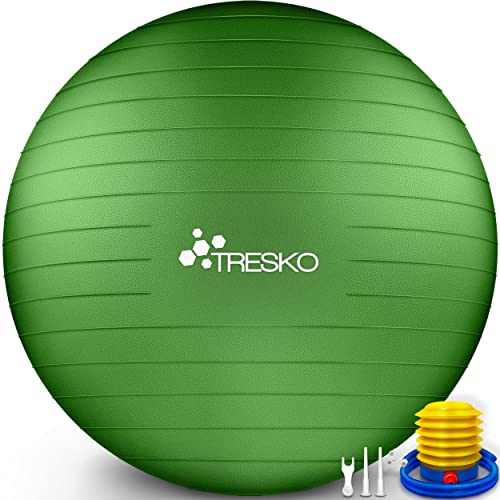 TRESKO Gymnastikball mit GRATIS Übungsposter inkl. Luftpumpe - Yogaball BPA-Frei | Sitzball Büro | Anti-Burst | 300 kg,Grün,85cm (für Körpergröße über 185cm) von TRESKO