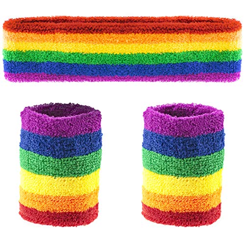 TRIXES Regenbogen Stirnband und Schweissband für Erwachsene Größe Unisex Armband Stirnband in den Regenbogenfarben ideal beim Sport und für LGBT Events von TRIXES