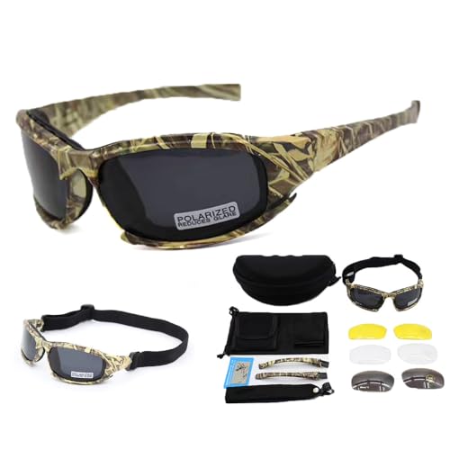 Taktischer Augenschutz, Schutzbrille 4LS, für Herren, Militär-Stil, X7 Polarisierte Sonnenbrille, kugelsicher, Airsoft-Brille, Motorradbrille, Fahrradbrille, Camouflage polarized von Tryway