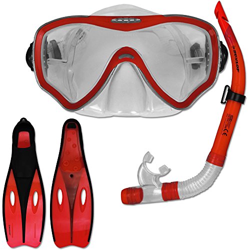 TW24 Tauchset Dunlop mit Farb- und Größenauswahl - Schnorchel Set - Tauchermaske - Schnorchel - Schwimmflossen (Rot, 38-39) von TW24