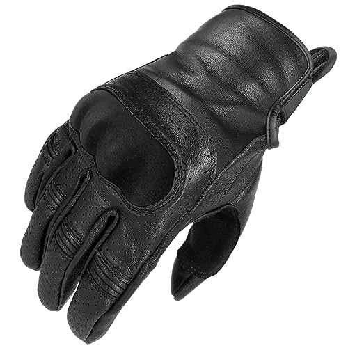 TacFirst AMALFITANA Motorrad Handschuhe Leder H030, atmungsaktive Retro Motorradhandschuhe, Vintage Hard Knuckle Knöchelschutz (Limited 2023 - Wild Black, L) von TacFirst
