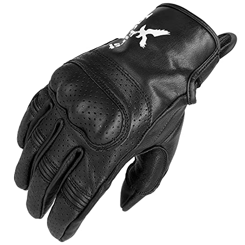 TacFirst Amalfitana Motorrad Handschuhe Leder H030, atmungsaktive Retro Motorradhandschuhe, Vintage Hard Knuckle Knöchelschutz (Nero, M) von TacFirst