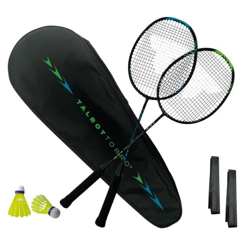 Talbot Torro Carbon Badminton Set Professional, 2 Badmintonschläger, 2 Federbälle, 2 Griffbänder & Schlägertasche für Training & Sport von Talbot Torro